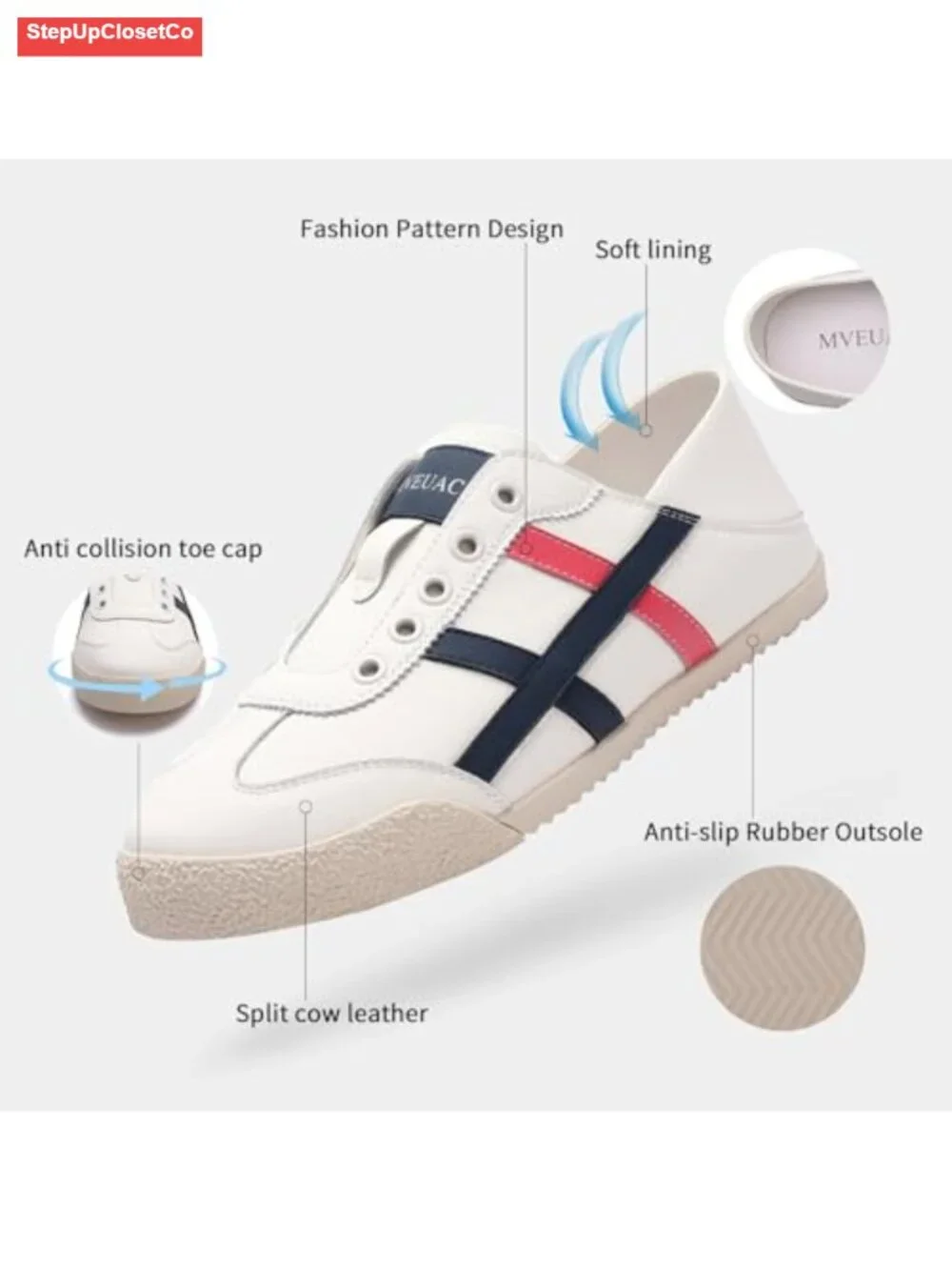 Women's Retro Slip-On Leather Fashion Sneakers Memory Foam Non-Slip Walking